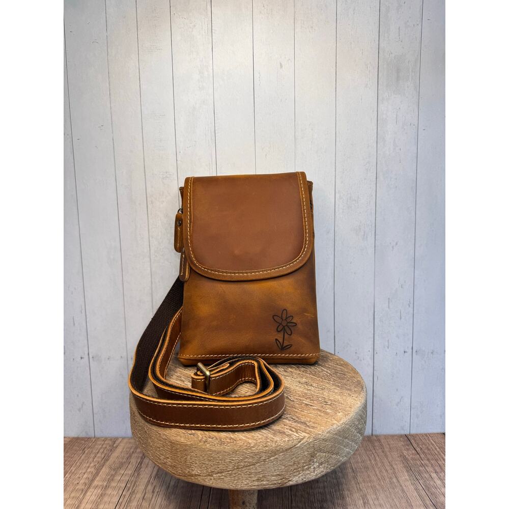 Genuine Leather Crossbody Purse TEDDY BEAR BROWN Leather Bag Passport Phone